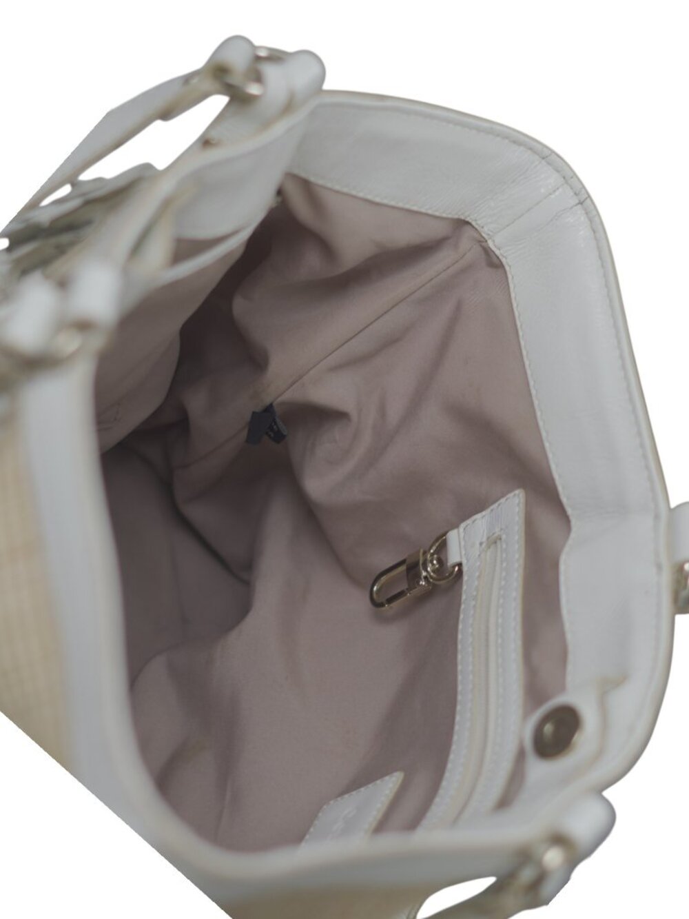Cole Haan Raffia White Patent Leather Tote Floral Charm Summer Bag Beach GUC - Picture 14 of 15